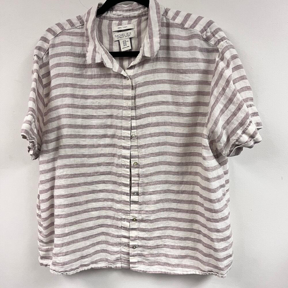Women's Rachel Zoe XL 100% Linen striped boxy short sleeve button down